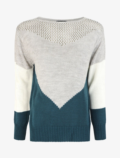 Pull droit à motif en V - Gris/bleu canard - 4