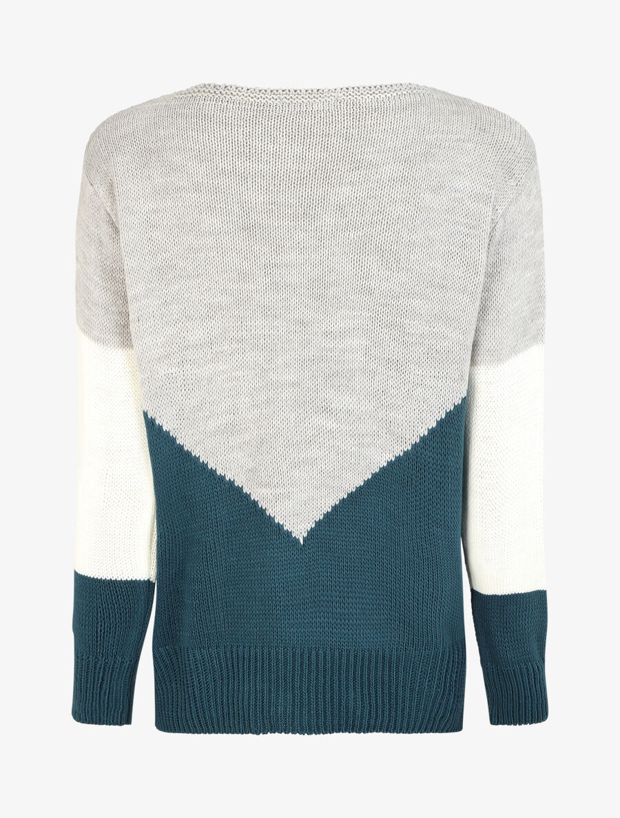 Pull droit à motif en V - Gris/bleu canard - 2