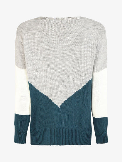 Pull droit à motif en V - Gris/bleu canard - 2