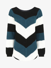 Pull droit rayé col rond - Bleu canard - 1