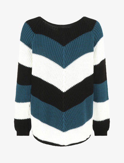 Pull droit rayé col rond - Bleu canard - 2