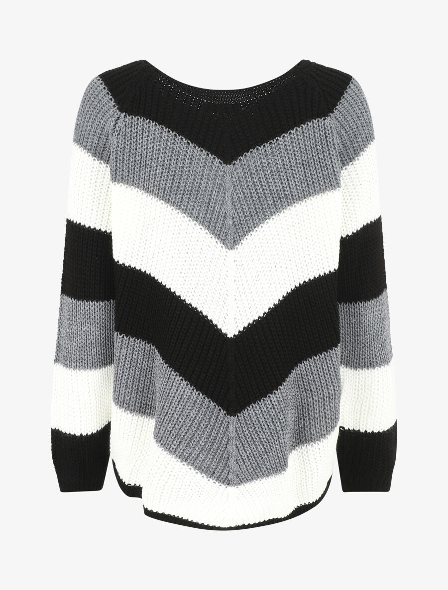 Pull droit rayé col rond - Gris - 2