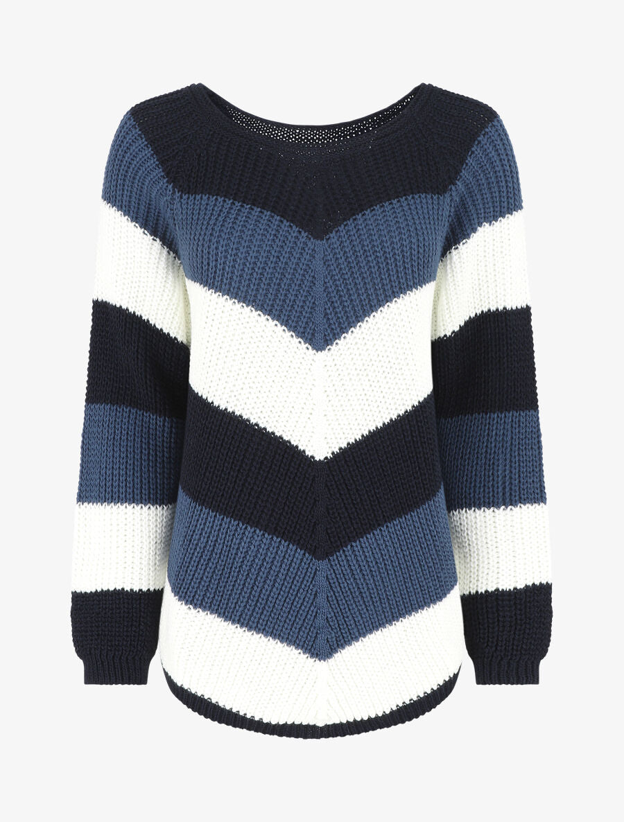 Pull droit rayé col rond - Bleu - 6