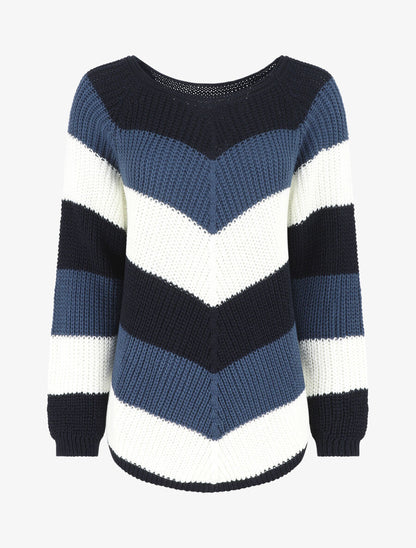 Pull droit rayé col rond - Bleu - 6