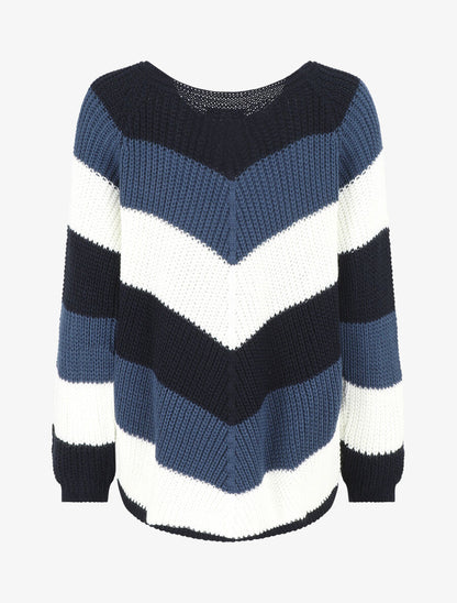 Pull droit rayé col rond - Bleu - 2