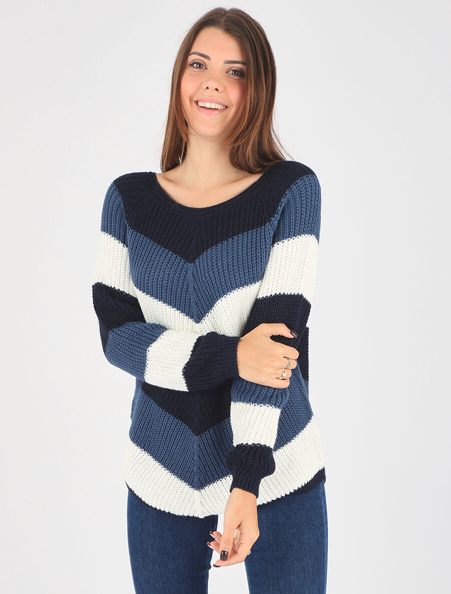 Pull droit rayé col rond - Bleu - 4
