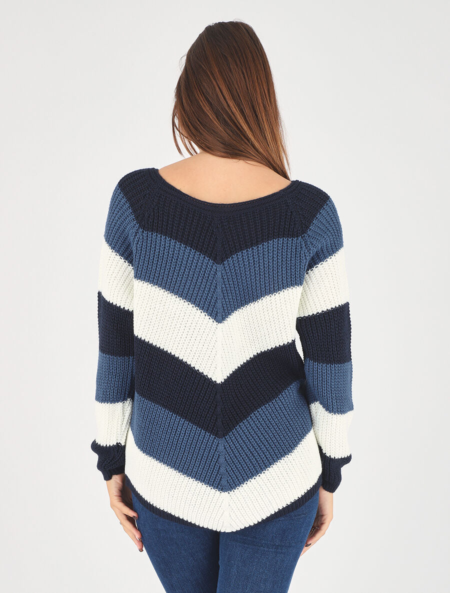 Pull droit rayé col rond - Bleu - 5