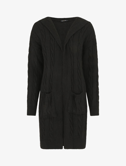 Gilet long à capuche - Noir - 1