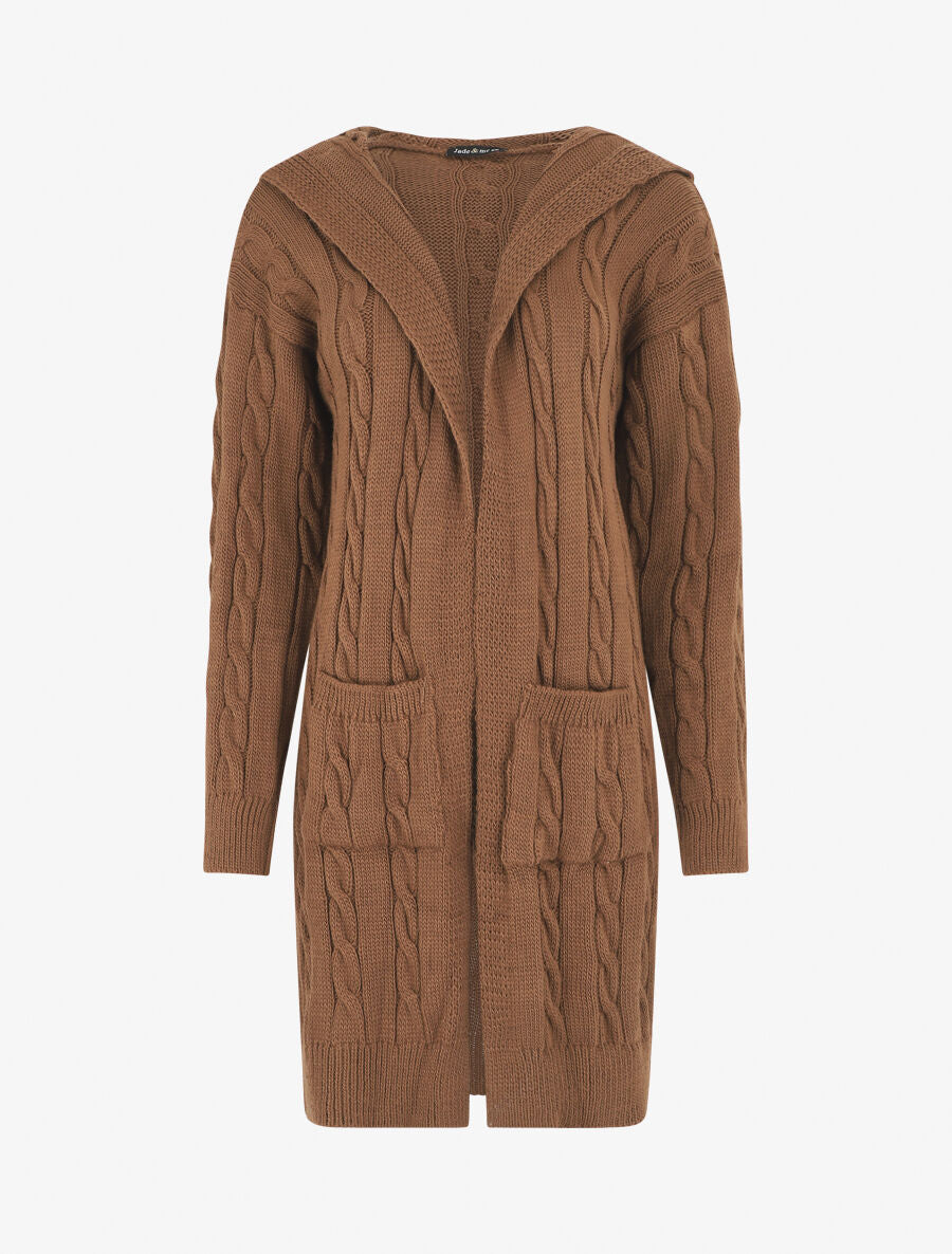 Gilet long à capuche - Marron - 4
