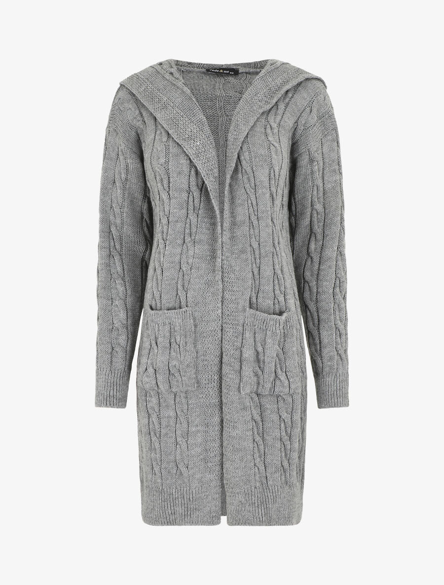Gilet long à capuche - Gris - 1