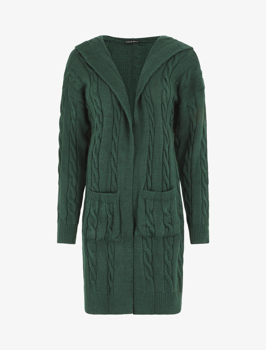 Gilet long à capuche - Vert foncé - 1