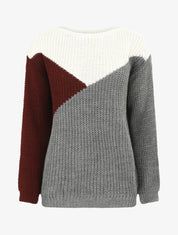 Pull droit graphique à col bateau - Gris/prune - 1