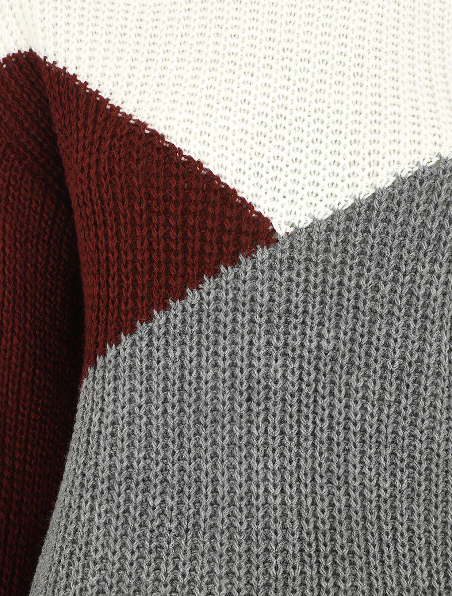 Pull droit graphique à col bateau - Gris/prune - 3