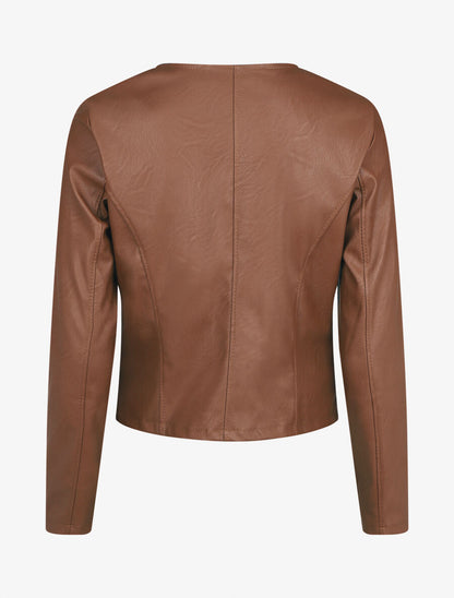 Veste droite zippée en simili - Camel - 2