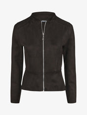 Veste droite zippée en suédine - Noir - 1