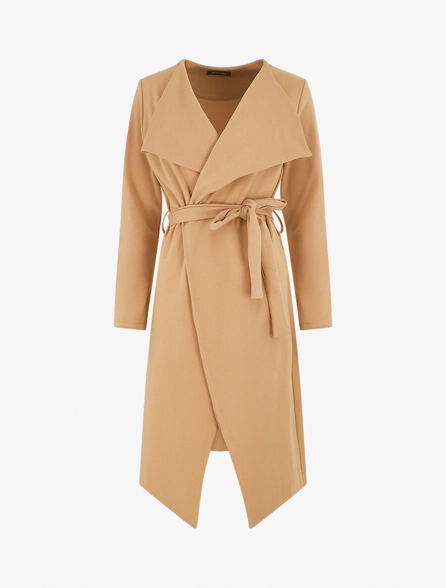 Veste longue ceinturée - Camel - 1