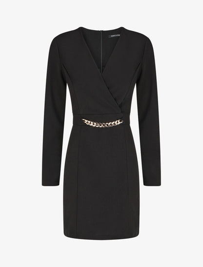 Robe courte ajustée à chaîne - Noir - 1