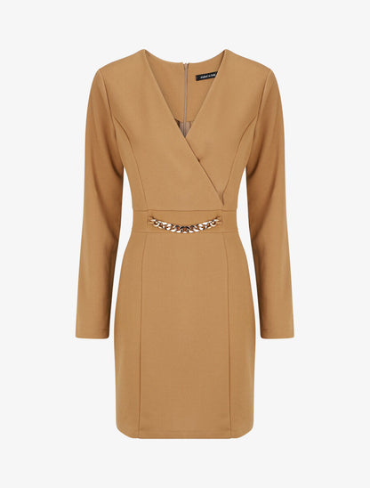 Robe courte ajustée à chaîne - Camel - 1