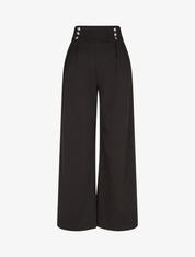 Pantalon ample taille haute à boutons - Noir - 1