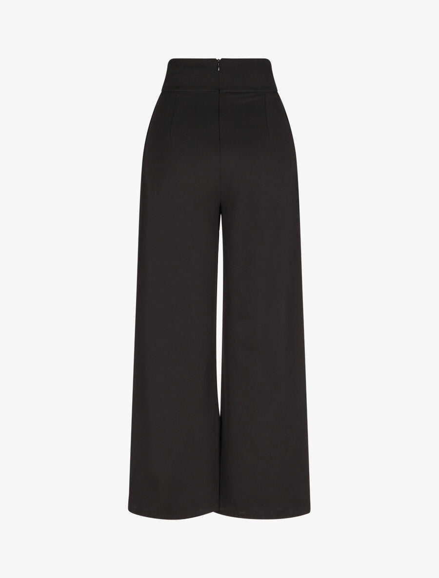 Pantalon ample taille haute à boutons - Noir - 2