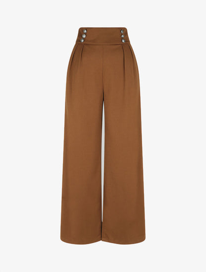 Pantalon ample taille haute à boutons - Camel - 4