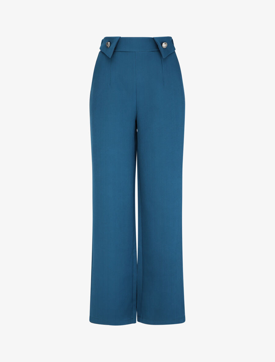 Pantalon droit uni taille haute - Bleu canard - 1