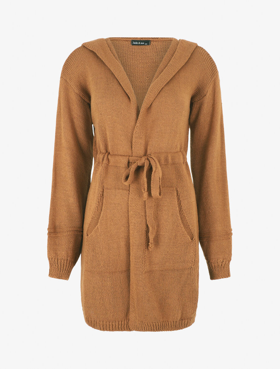 Gilet long à capuche - Camel - 1