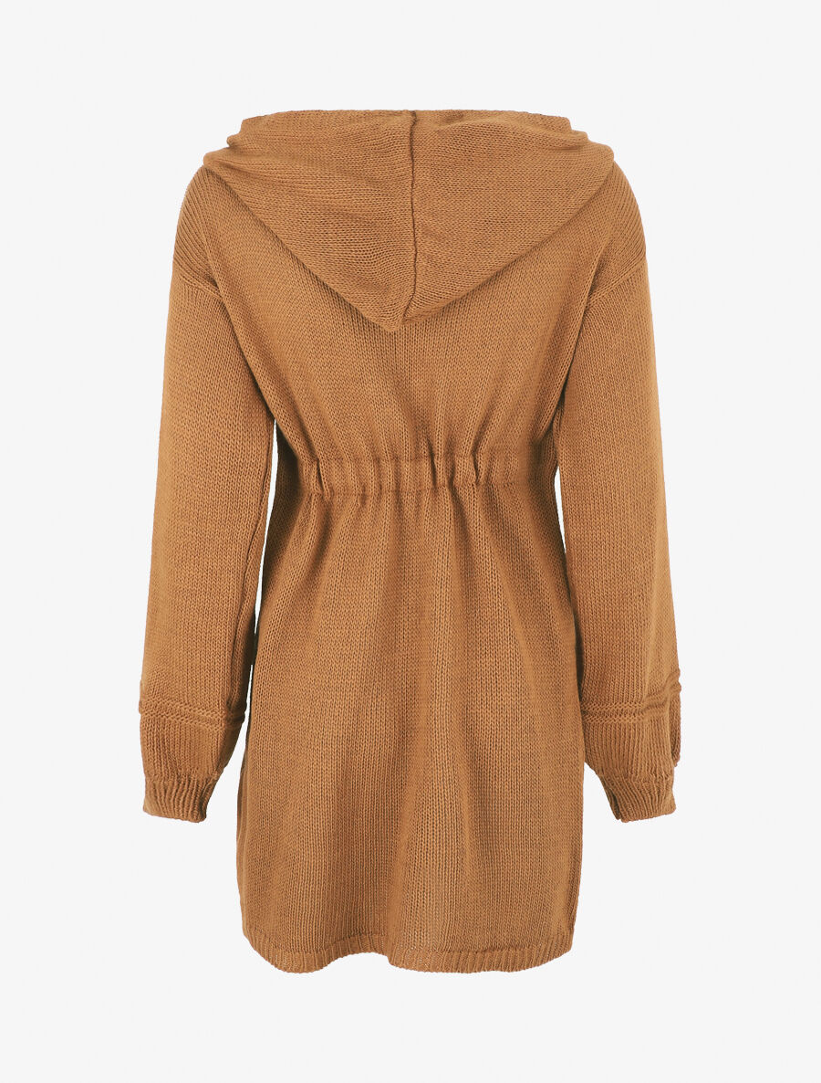 Gilet long à capuche - Camel - 2