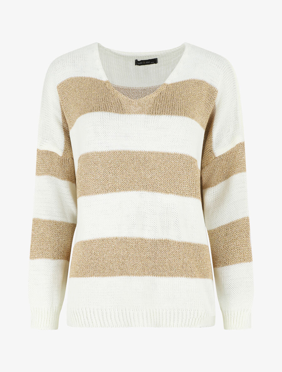 Pull oversize rayé et irisé - Blanc - 4