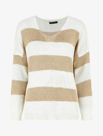Pull oversize rayé et irisé - Blanc - 4