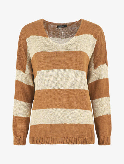 Pull oversize rayé et irisé - Camel - 7