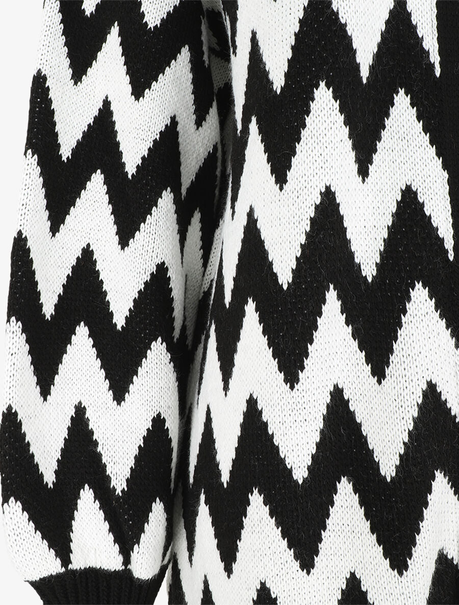 Gilet oversize mi-long motif zigzag - Noir/blanc - 3