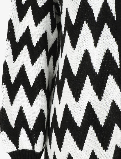 Gilet oversize mi-long motif zigzag - Noir/blanc - 3