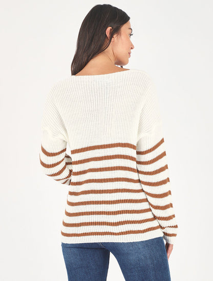 Pull marinière droit motif coeur - Camel - 2