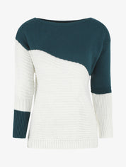 Pull droit texturé col bateau - Bleu canard - 1