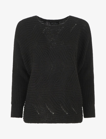 Pull ample uni maille fantaisie - Noir - 4