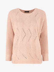 Pull ample uni maille fantaisie - Rose - 1