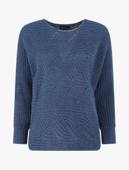 Pull ample uni maille fantaisie - Bleu - 4