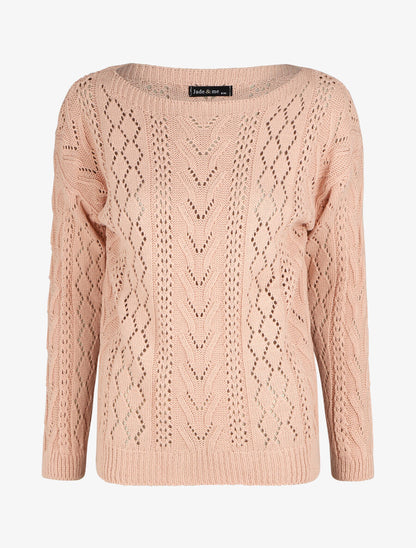 Pull droit uni col bateau - Rose - 1