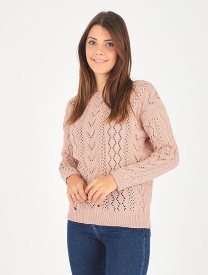 Pull droit uni col bateau - Rose - 4