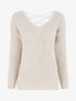 Pull droit col V dos en crochet - Beige - 1