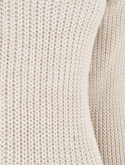 Pull droit col V dos en crochet - Beige - 3