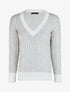 Pull droit col V en maille tressée - Gris clair - 1