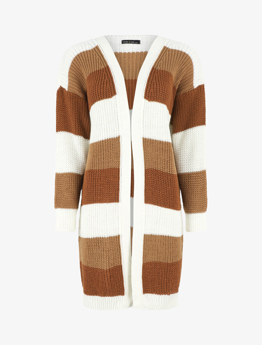 Gilet long rayé - Camel - 4