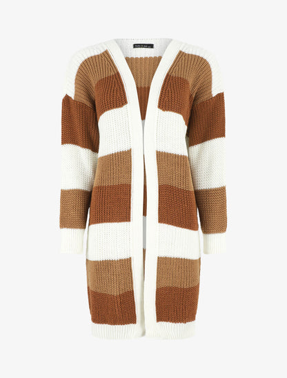 Gilet long rayé - Camel - 4