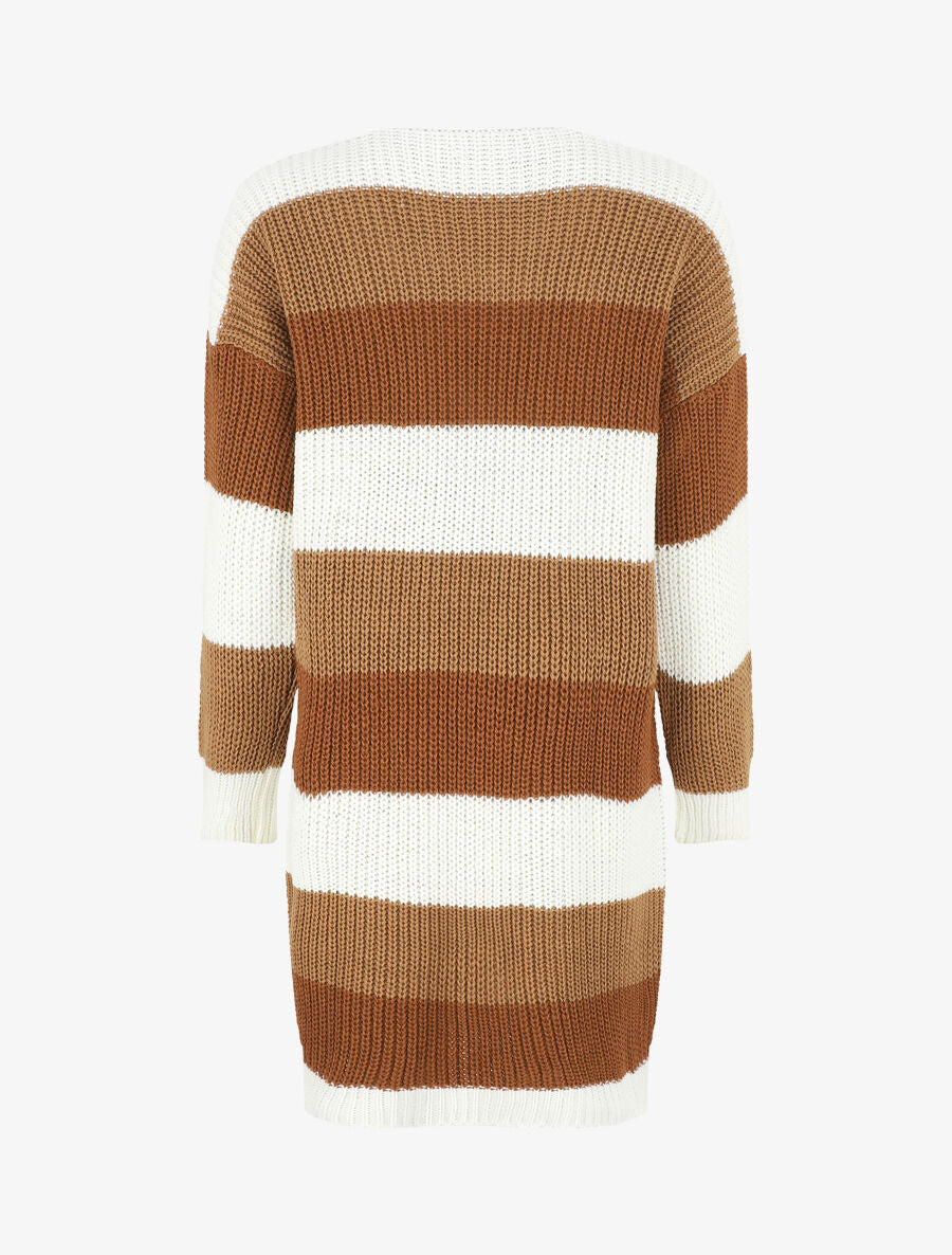 Gilet long rayé - Camel - 2