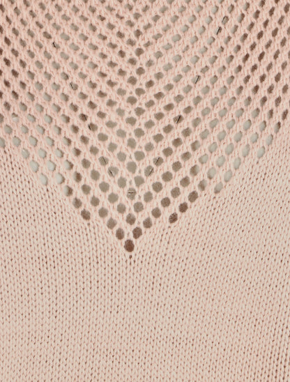 Pull droit col bateau en maille ajourée - Rose - 3