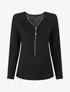 Pull fin uni à col zippé - Noir - 1