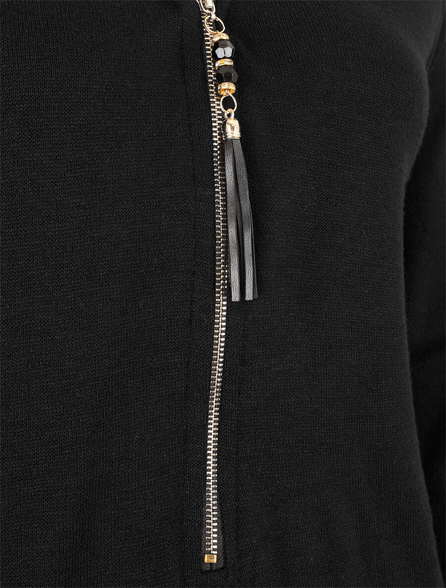 Pull fin uni à col zippé - Noir - 3