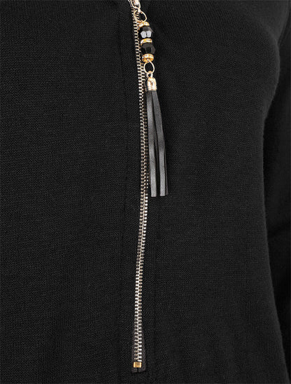 Pull fin uni à col zippé - Noir - 3